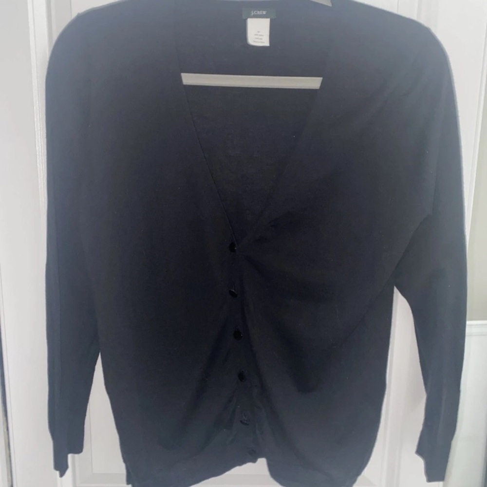 J. Crew Medium‎ Black Cardigan Sweater Lightweight Cotton